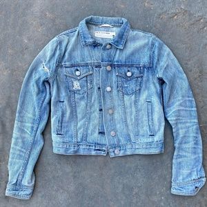 Rag & Bone Distressed Light Wash Faded Denim Trucker Jacket